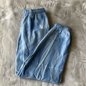 blue tie dye playboy bunny sweatpants